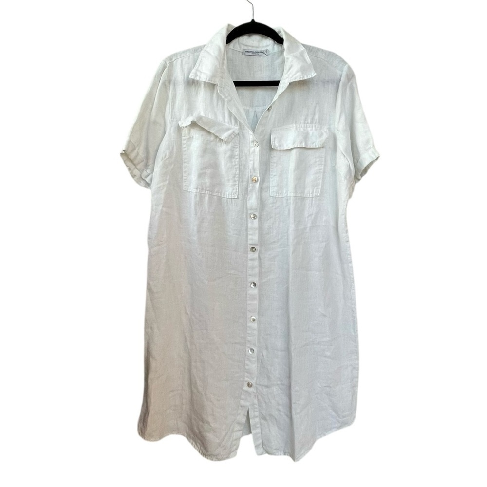 MARTINA INNOCENTI White Linen Button Front Short Sleeve Shirtdress M